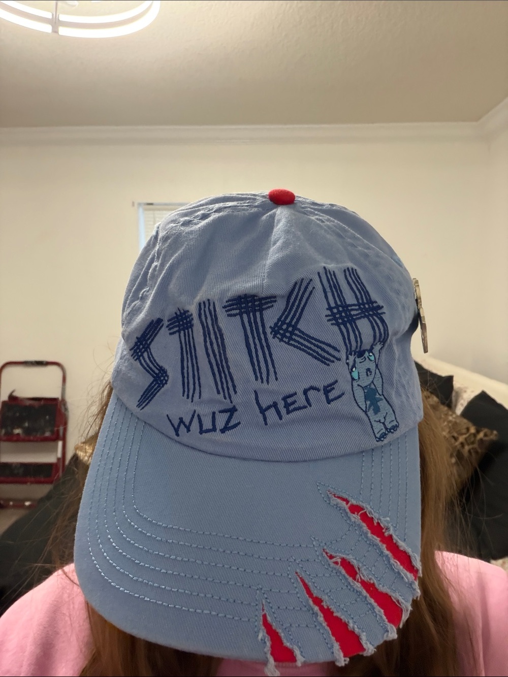 Disney Light Blue & Red Stitch Wuz Here Kids Baseball Cap